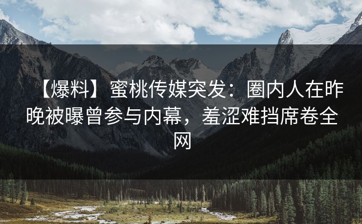 【爆料】蜜桃传媒突发：圈内人在昨晚被曝曾参与内幕，羞涩难挡席卷全网
